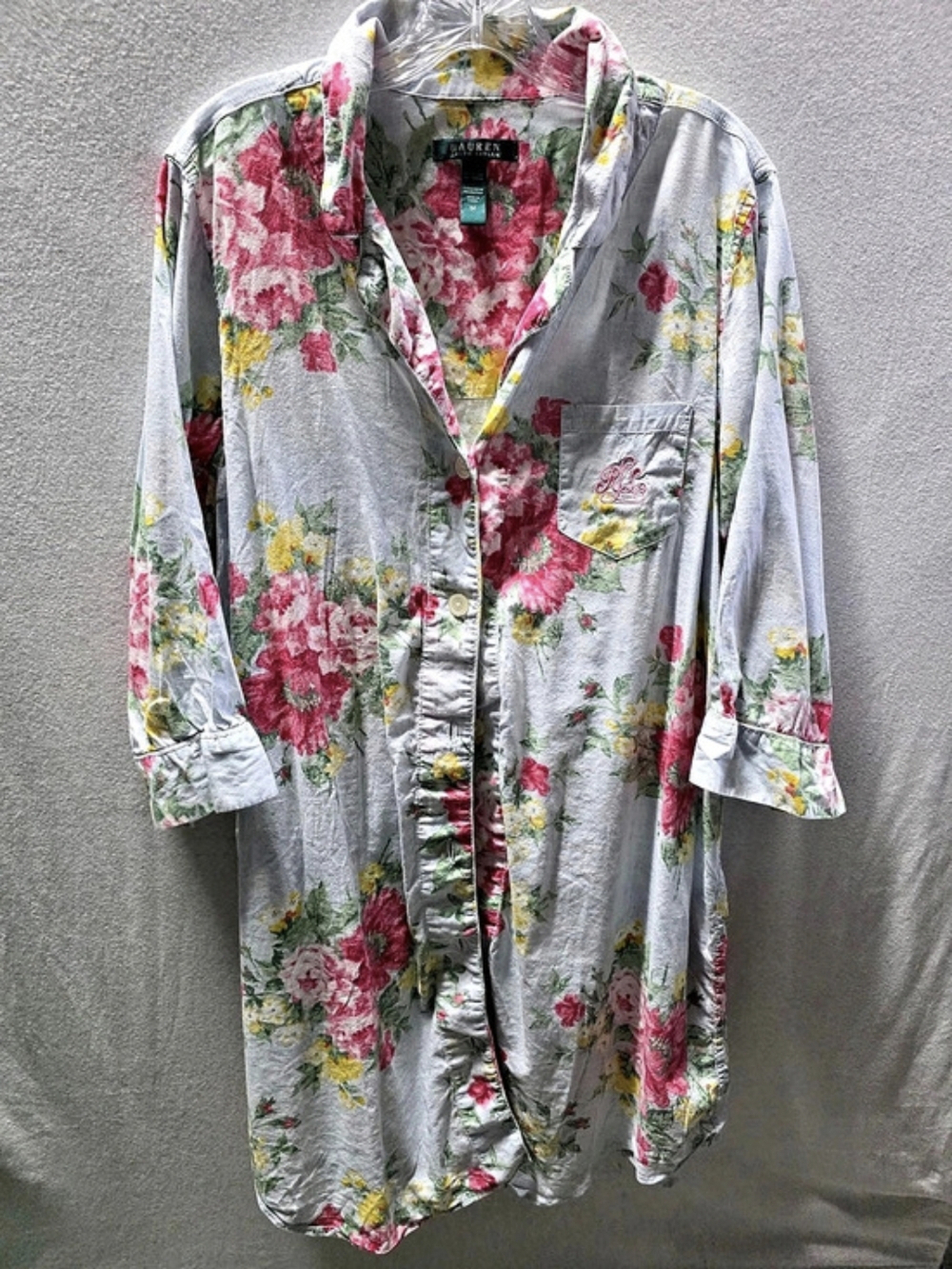 Lauren Ralph Lauren Floral Midi Dress Gray & Pink XL Like New